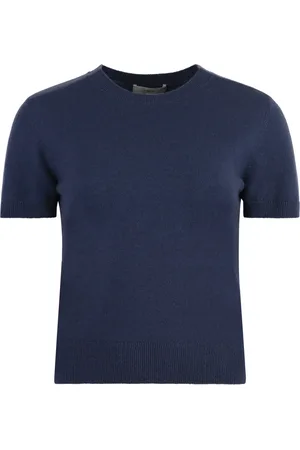 Vince Top, Dame, Blå, XS, Uld, Ribbet Uld Cashmere Kortærmet Sweater