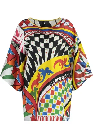 Dolce & Gabbana Bluser & Skjorter, Dame, Flerfarvet, S, Silkekjole med Carretto-print