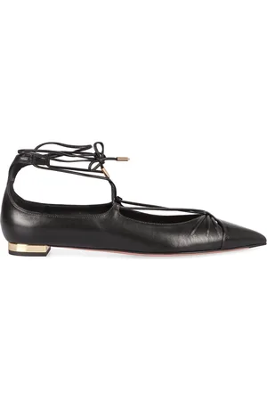 Aquazzura Sko, Dame, Sort, 41 EU, Uld, Spidse balletflader med guldtonet hæl