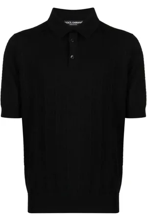 Dolce & Gabbana Top, Herre, Sort, XL, Uld, Vævet Logo Strikket Polo