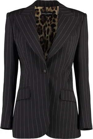 Dolce & Gabbana Jakke, Dame, Brun, S, Uld, Pinstripe Blazer med Leopard Print Foring