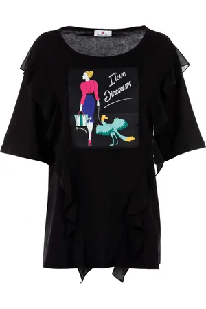 Braccialini Top, Dame, Sort, S, Uld, Dame Rynket Print T-Shirt
