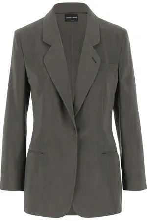 Giorgio Armani Jakke, Dame, Grå, XS, Polyester, Silkeblandings Reversjakke Grå