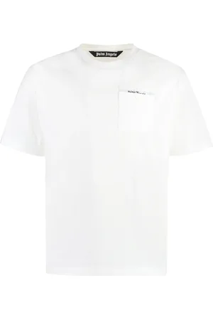 Palm Angels Top, Herre, Hvid, L, Bomuld, Ribbet Crew-Neck T-shirt
