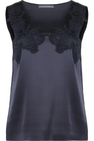 Alberta Ferretti Top, Dame, Blå, S, Satin, Blomstret Broderet Satin Tank Top