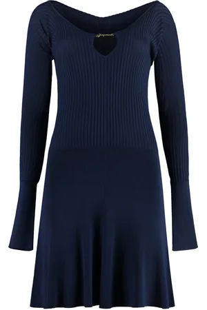 Jacquemus Kjole, Dame, Blå, S, Polyester, V-hals Strikket Mini Kjole