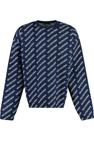 Balenciaga Strik, Herre, Blå, M, Bomuld, Logo Jacquard Sweater