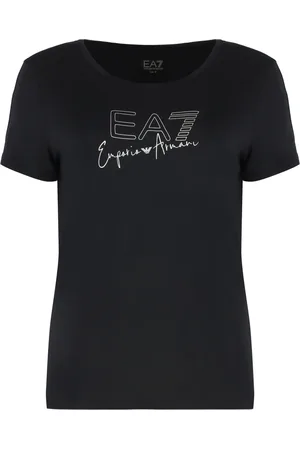 EA7 Top, Dame, Sort, 2XS, Uld, Logo Print Viscose Crew-neck T-shirt