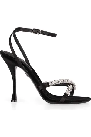 Dolce & Gabbana Sko, Dame, Sort, 37 EU, Satin, Stenpyntede Satinsandaler