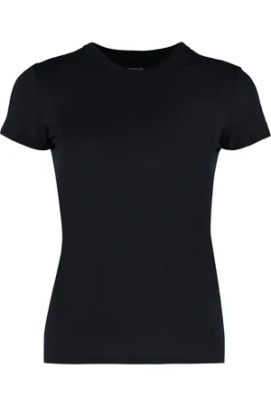 Vince Top, Dame, Sort, S, Bomuld, Ribbet Bomuld Crew-Neck T-shirt