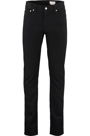 Alexander McQueen Jeans, Herre, Sort, L, Læder, Slim Fit Jeans med Læder Logo Tag