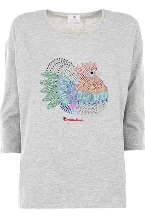 Braccialini Top, Dame, Grå, L, Glitter Hane 3/4 Ærme T-shirt