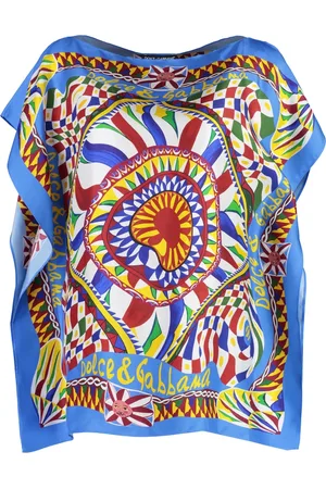 Dolce & Gabbana Bluser & Skjorter, Dame, Blå, XS, Carretto Printet Silkebluse