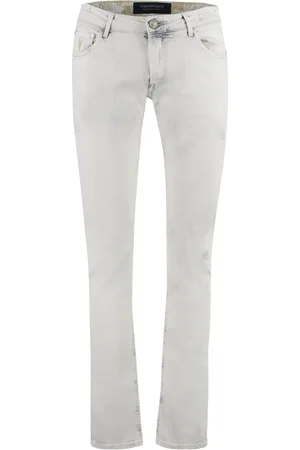 Hand Picked Jeans, Herre, Grå, W34, Bomuld, Slidte Slim Fit Jeans med Logoet Label