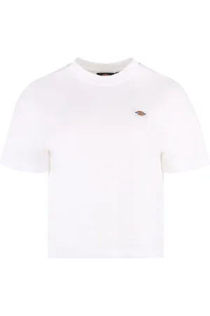 Dickies Top, Dame, Hvid, L, Bomuld, Bomuld Crew-Neck T-Shirt, Ribbet Halsudskæring