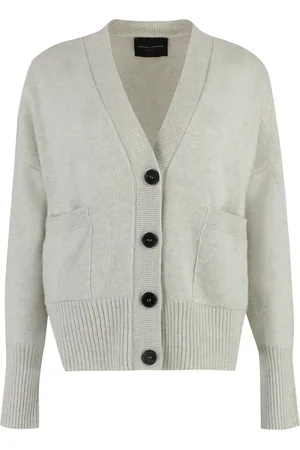 Roberto Collina Strik, Dame, Grå, L, Cashmere, Merino Cashmere Cardigan med Lommer