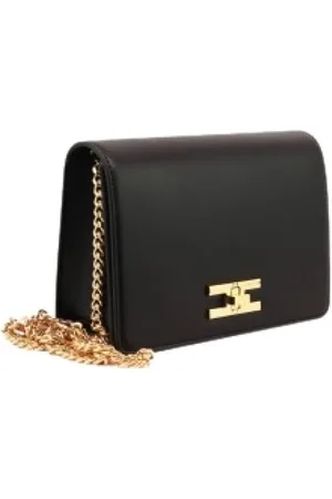Elisabetta Franchi Taske, Dame, Sort, ONE SIZE, Uld, Sort skuldertaske med gyldent logo