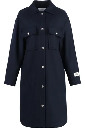 Maison Kitsuné Frakke, Dame, Blå, S, Uld, Klassisk uldfrakke med afrundet kant