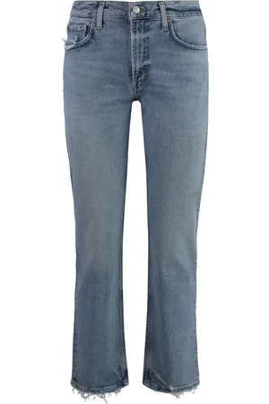 AGOLDE Jeans, Dame, Blå, W28, Bomuld, Nedskårne jeans med frynset kant og logo