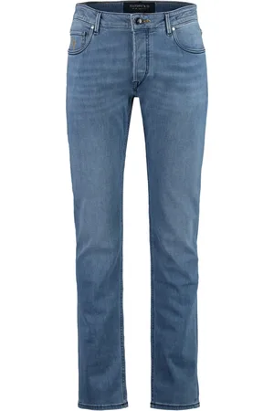 Hand Picked Jeans, Herre, Blå, W34, Bomuld, Slim Fit Jeans med Tilpassede Logo Nitter