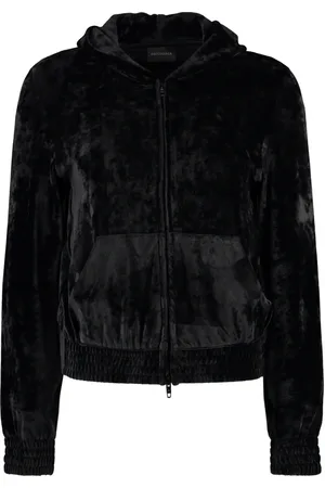 Balenciaga Sweathshirts & Hoodies, Dame, Sort, XS, Uld, Velvet Zip Hoodie med BB Paris Logo