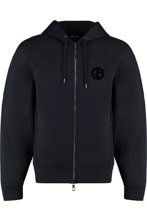 Giorgio Armani Sweathshirts & Hoodies, Herre, Blå, L, Bomuld, Velvet Print Zip Hoodie