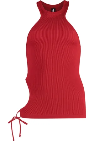 ANDREA ADAMO Top, Dame, Rød, L/XL, Uld, Ribbet Tank Top med Udklipp