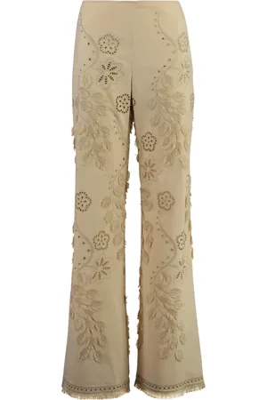 Alberta Ferretti Bukser, Dame, , 2XS, Bomuld, Blomstret Broderet Bomuld Bukser