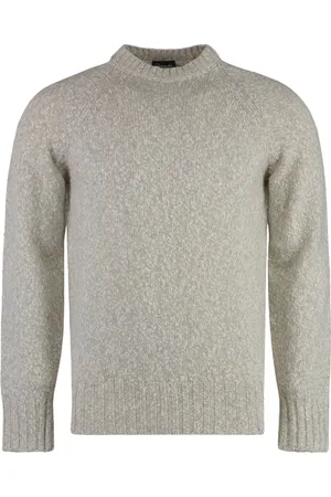 DRUMOHR Strik, Herre, Grå, 2XL, Uld, Ribbet Lammeuld Crew-neck Sweater