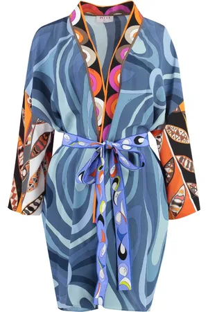 Emilio Pucci Bluser & Skjorter, Dame, Blå, M, Silkekjole med Marmo e Girandole Print