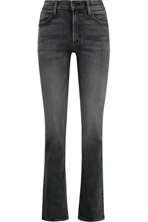 Mother Jeans, Dame, Grå, W29, Bomuld, 5-lomme straight-leg jeans med metal knapper