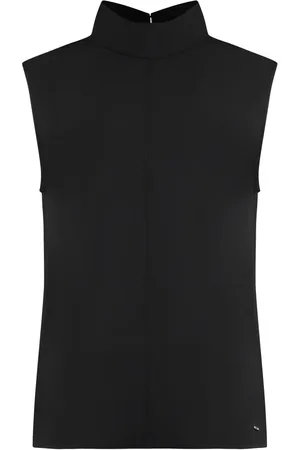 Calvin Klein Top, Dame, Sort, L, Uld, Crepe Bluse med Sideslidser