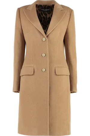 Dolce & Gabbana Frakke, Dame, Brun, S, Uld, Uldfrakke Revers Krave Logo Knapper