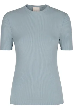 Calvin Klein Top, Dame, Blå, M, Ribbet Modal Elastan T-shirt