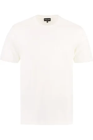 Giorgio Armani Top, Herre, Hvid, 2XL, Bomuld, Bomuld T-shirt med Logo Broderi