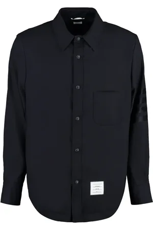 Thom Browne Skjorte, Herre, Blå, M, Uld, Stribet Uld Overshirt