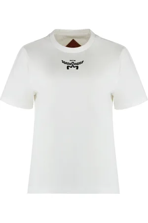 MCM Top, Dame, Hvid, M, Bomuld, Ribbet crew-neck T-shirt 100% bomuld