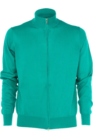 CASHMERE COMPANY Strik, Herre, Grøn, L, Uld, Herre Zip Pullover Sweater