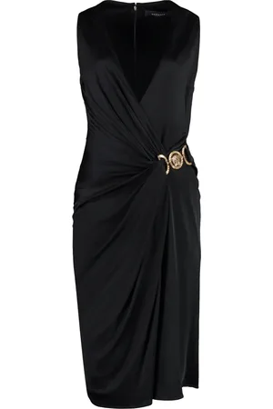 VERSACE Kjole, Dame, Sort, XS, Uld, V-hals Jersey Kjole med Medusa Detalje