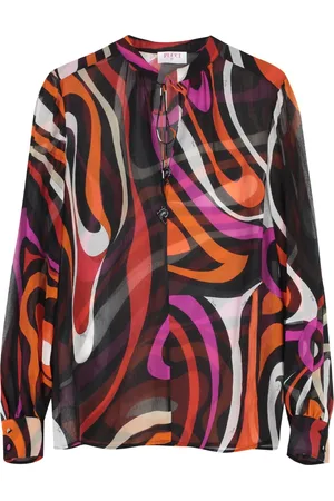 Emilio Pucci Bluser & Skjorter, Dame, Flerfarvet, XS, Silkebluse med Marmo-print