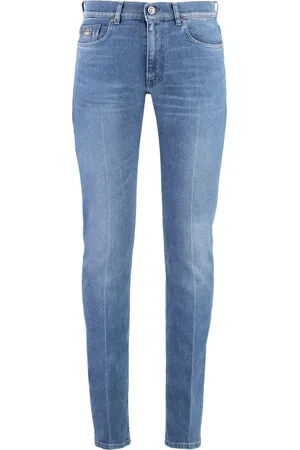 VERSACE Jeans, Herre, Blå, W31, Læder, Slim Fit Jeans med Læderlogo