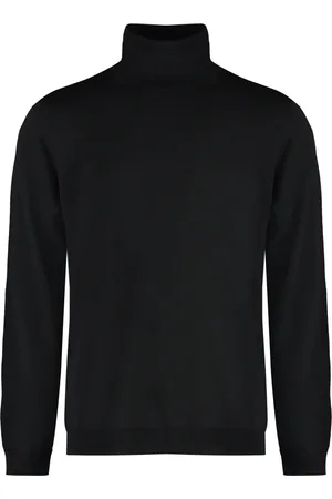 Roberto Collina Strik, Herre, Sort, S, Uld, Ribstrikket Turtleneck Pullover