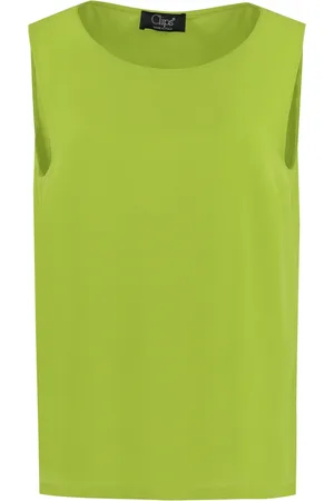 CLIPS Top, Dame, Grøn, L, Uld, Crêpe Bluse med -bow Krave