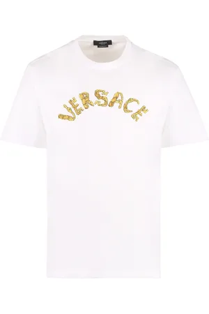 VERSACE Top, Herre, Hvid, M, Bomuld, Barok Logo Broderet Bomuld T-Shirt