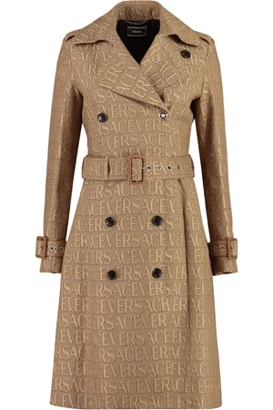 VERSACE Frakke, Dame, , XS, Bomuld, Klassisk Trenchcoat med Lærdetaljer