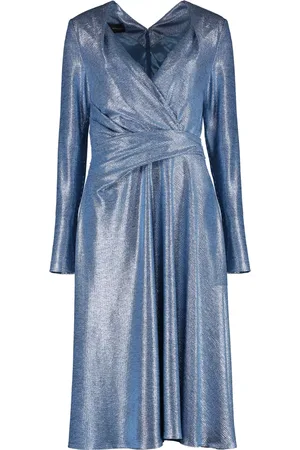 TALBOT RUNHOF Kjole, Dame, Blå, M, Polyester, Draped Lurex Strik Kjole