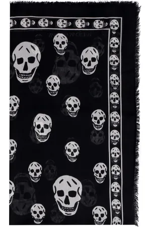 Alexander McQueen Tilbehør, Herre, Sort, ONE SIZE, Uld, Tørklæde med kranieprint og frynser