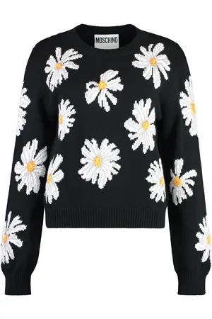 Moschino Strik, Dame, Sort, S, Bomuld, Crew-neck Jacquard Strik Sweater