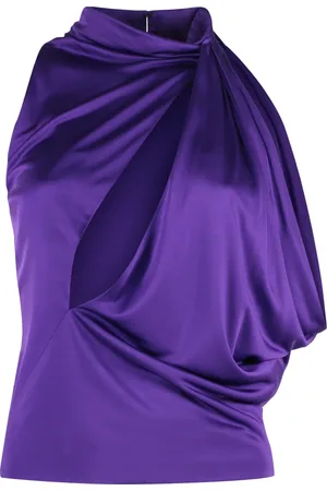 VERSACE Top, Dame, Lilla, XS, Jersey Bluse med Stående Krave