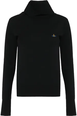 Vivienne Westwood Strik, Dame, Sort, XS, Uld, Ribbet Virgin Uld Turtleneck Sweater